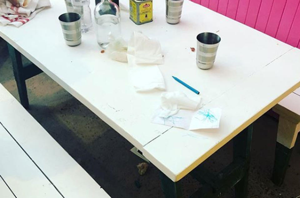 The restaurant owner wrote a lengthy post after he found kids drawing and scribbling on a table. Source: Instagram/ Attila Yilmaz