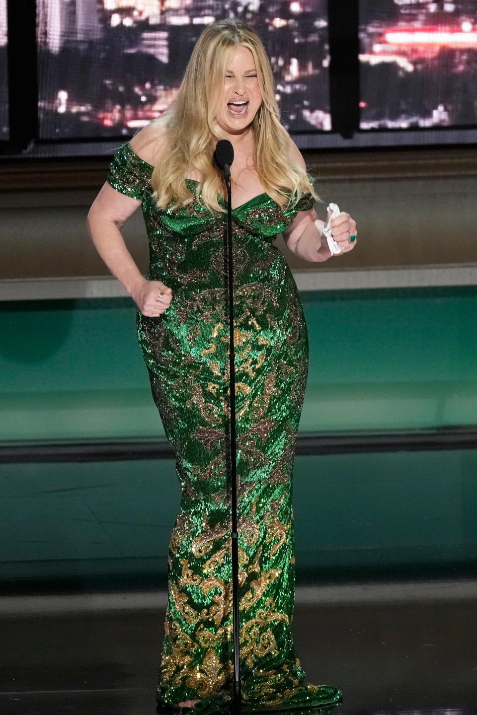 Jennifer Coolidge accepts the award for outstanding supporting actress in a limited or anthology series or movie for her role in HBO's “The White Lotus."