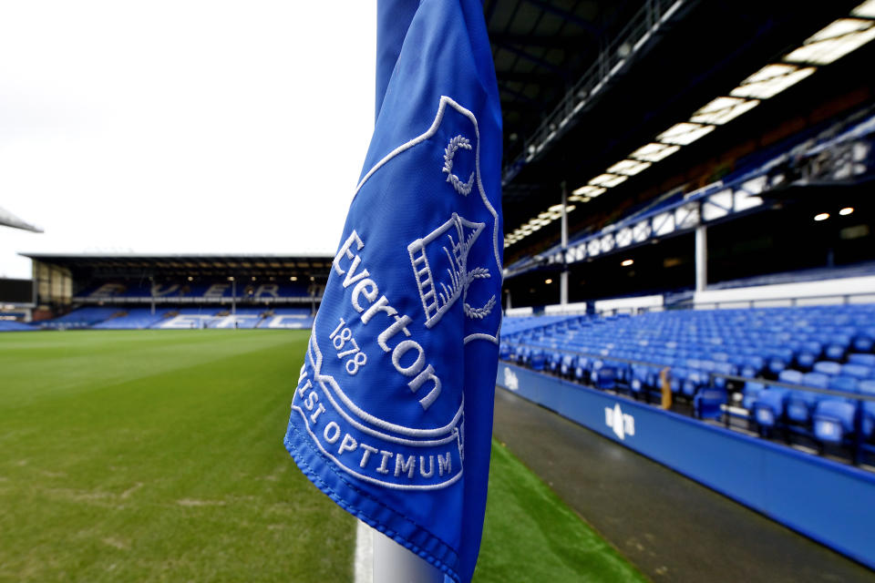 LIVERPOOL, ENGLAND - JANUARY 14: A general view of a corner flag at Goodison Park before the Premier League match between Everton FC and Southampton FC at Goodison Park on January 14, 2023 in Liverpool, England. (Photo by Tony McArdle/Everton FC via Getty Images)