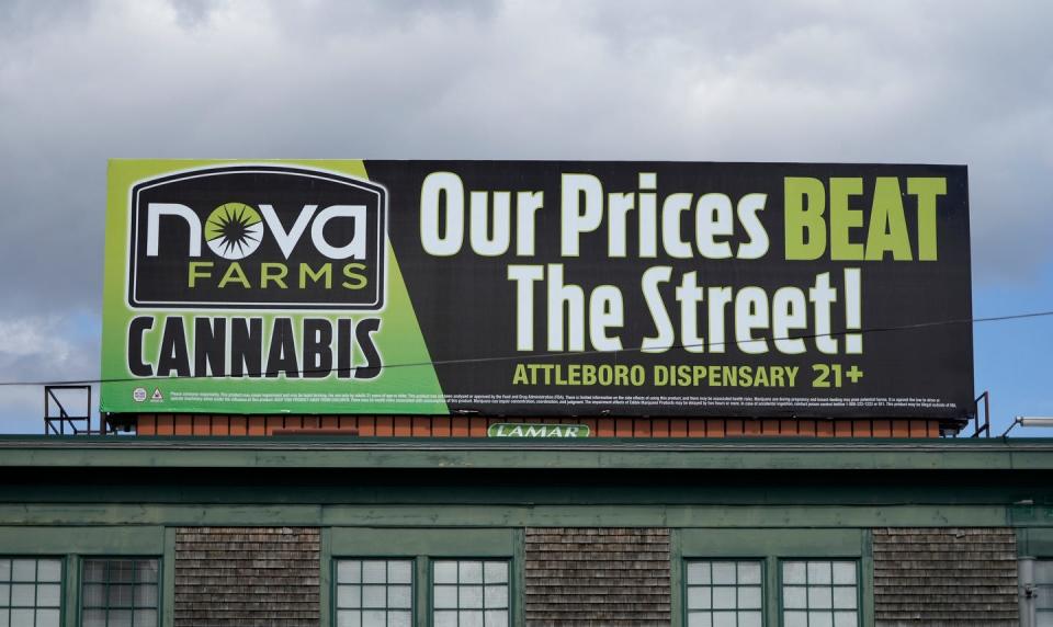 Out of state dispensary signs along Rt. 95 in Providence on April 24, 2023. 