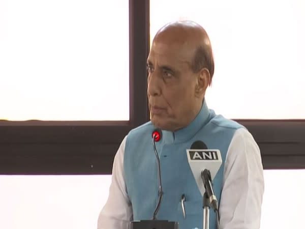 Defence Minister Rajnath Singh addressing officers and sailors on Friday. (ANI)