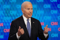 President Joe Biden, speaks during a presidential debate hosted by CNN with Republican presidential candidate former President Donald Trump, Thursday, June 27, 2024, in Atlanta. (AP Photo/Gerald Herbert)