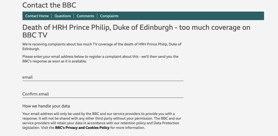 The BBC had to streamline the form for complaints on the coverage. (BBC)