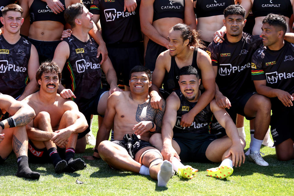 Brian To'o and Jarome Luai during training.