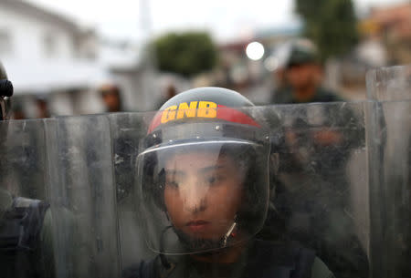 A member of Venezuela's security forces looks on in Urena, Venezuela, February 23, 2019. REUTERS/Andres Martinez Casares