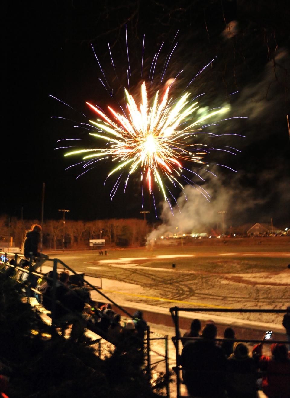 Chatham First Night fireworks light up the sky over Veterans Field in the 2013 version of the annual fireworks.