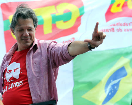 Presidential candidate Fernando Haddad of Workers Party (PT) attends a rally campaign in Sao Paulo, Brazil September 19, 2018. REUTERS/Paulo Whitaker/Files