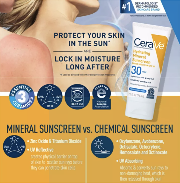 CeraVe Tinted Sunscreen SPF 30 & Mineral Sunscreen SPF 50. PHOTO: Lazada