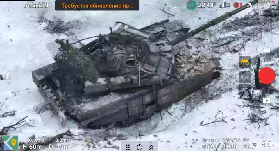 still of knocked out t 90m tank at stepove