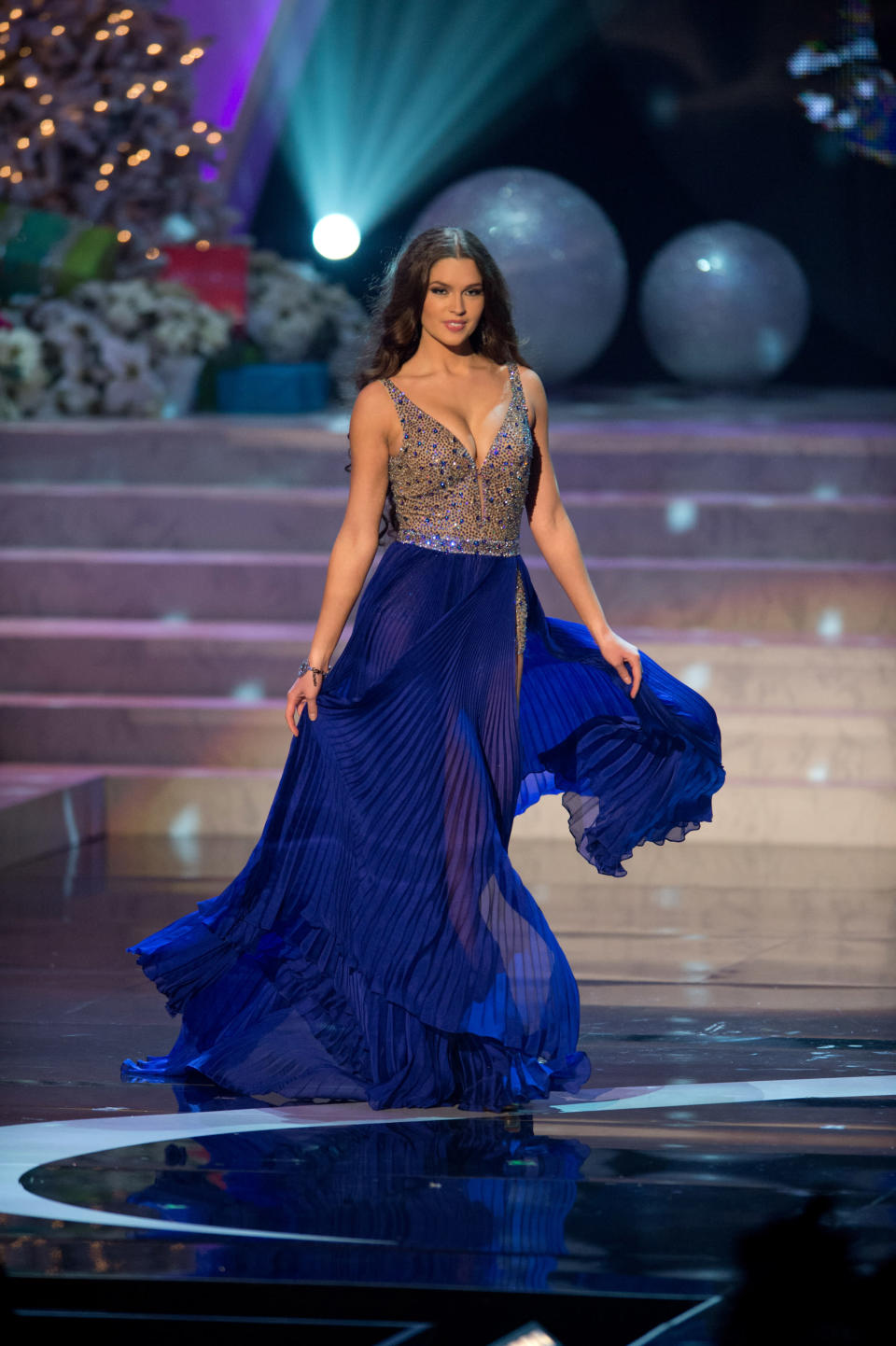 Miss Universe Russia, Elizabeth Golovanova, competes in an evening gown of her choice as one of the top ten contestants during this year's LIVE NBC Telecast of the 2012 Miss Universe Competition at PH Live in Las Vegas, Nevada on December 19, 2012. HO/Miss Universe Organization L.P., LLLP