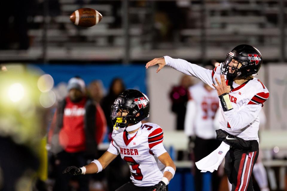 Weber High School plays Davis High School in the second round of the Class 6A state tournament for high school football at Davis High School in Kaysville on Friday, Oct. 27, 2023. | Megan Nielsen, Deseret News