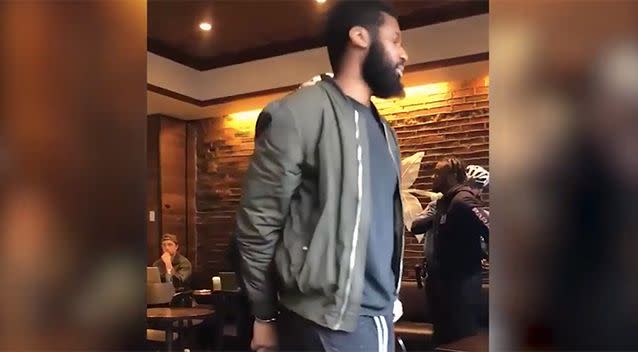 A video of two men being removed from a Starbucks restaurant has been viewed more than a million times. Source: @missydepino/ Twitter