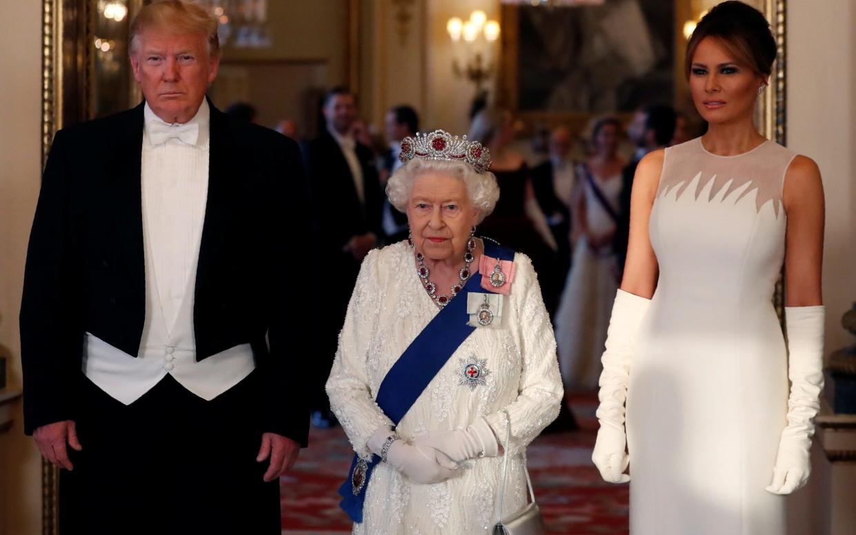 Donald and Melania Trump with the Queen at the State Banquet at Buckingham Palace in 2019