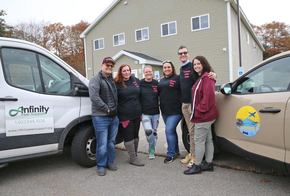 Karlee’s Home Team, with support from Infinity Peer Support will be taking over operation of the Willand Warming Center in Somersworth in 2023-24. From left are Greg Hammond, Heather Walker-McConihe of Infinity Peer Support, Amy Malone, Melena Lugo, Dillon Guyer and Rachel Adams.