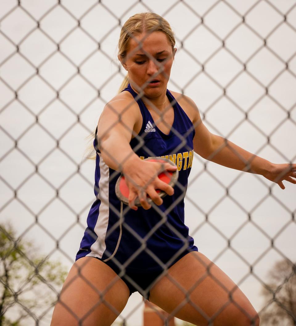 Lexington's Alli Reed competed in the discus at the Marion Harding Night Track Invite.