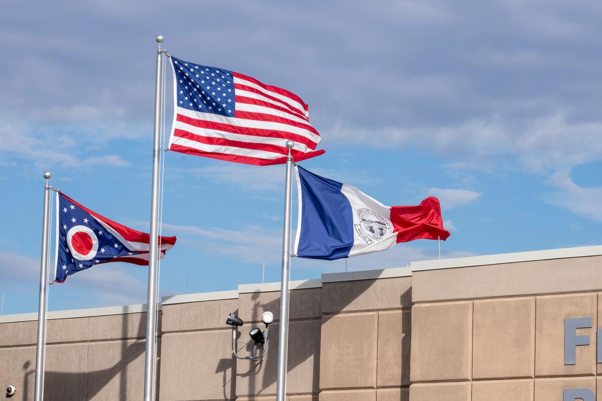 Feb 21, 2024; Columbus, Ohio, USA; The main entrance to the Franklin County Board of Elections.