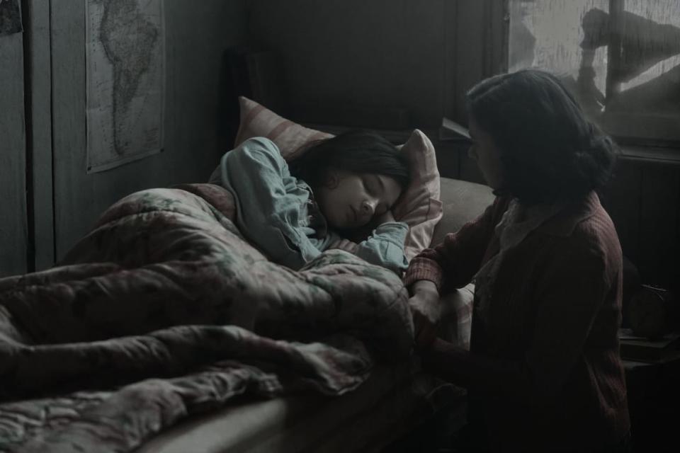 <div class="inline-image__caption"><p>Anne, played by Billie Boullet, sleeps as Miep, played by Bel Powley, watches over her in <em>A Small Light</em>.</p></div> <div class="inline-image__credit">National Geographic for Disney/Dusan Martincek</div>