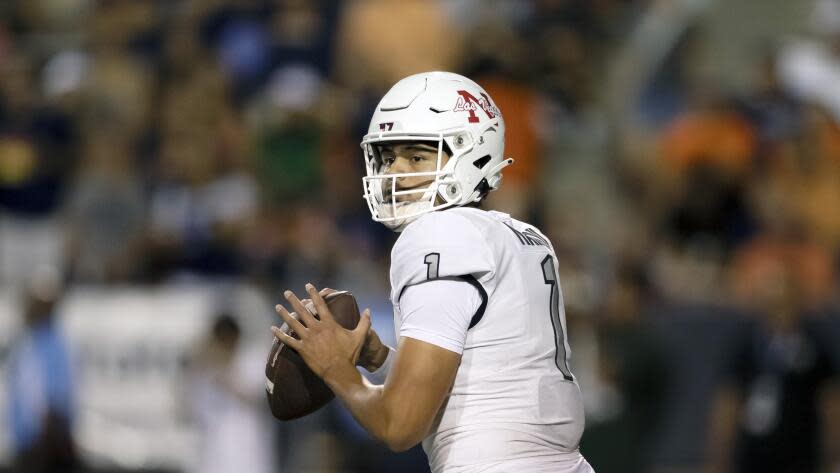 USC transfer quarterback Jayden Maiava sets up to pass while playing for UNLV last season.