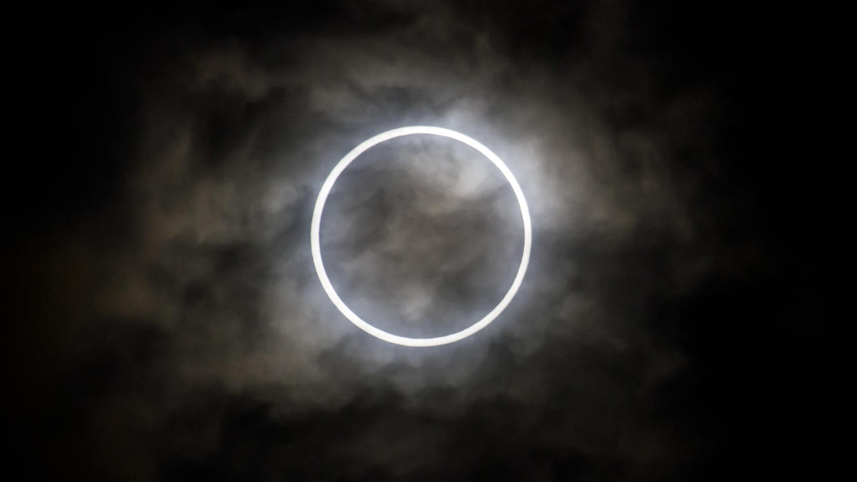  An annular eclipse seeing at Tokyo in morning of May 21, 2021, through thin clouds. 