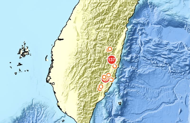 ▲今（19）日花東地區餘震大幅減少，僅有上午10時07分，在花蓮卓溪發生芮氏規模5.9的餘震較為有感。（圖／中央氣象局提供）