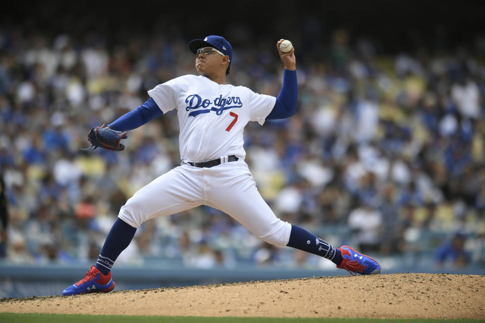 Dodgers pitcher Julio Urias has reportedly been arrested on a domestic violence charge. (Photo by John McCoy/Getty Images)