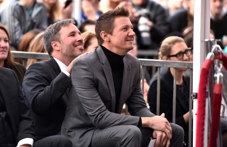 Director Denis Villeneuve and actor Jeremy Renner attend Amy Adams' star ceremony on the Hollywood Walk of Fame