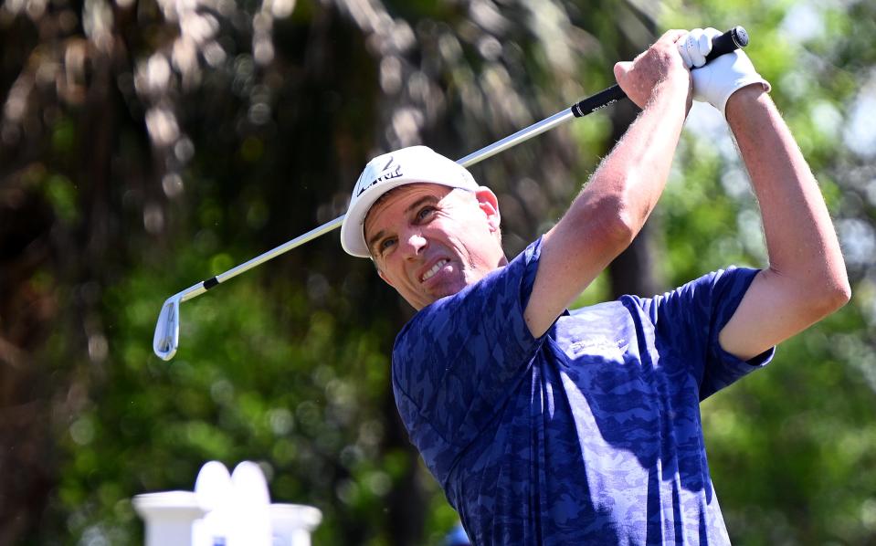 Steven Alker tees off  during the PGA Chubb Classic Golf tournament at the Tiburon Golf Club, Sunday, February 19th, 2022, in Naples, Fla. (Photo/Chris Tilley)