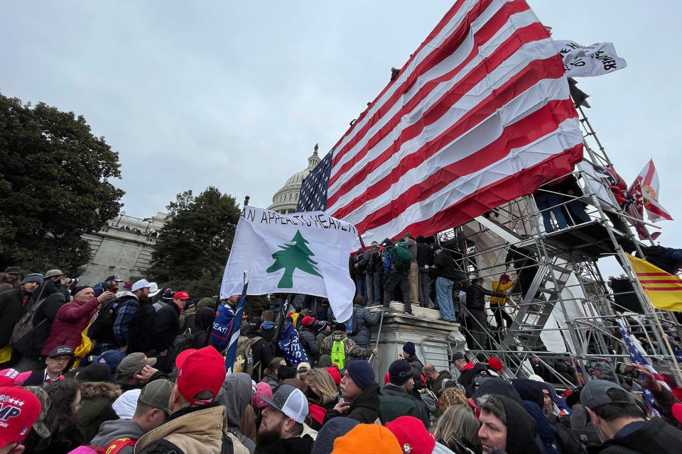 Photo by: zz/STRF/STAR MAX/IPx 2021 1/6/21 The United States Capitol Building in Washington, D.C. was breached by thousands of protesters during a "Stop The Steal" rally in support of President Donald Trump during the worldwide coronavirus pandemic. The demonstrators were protesting the results of the 2020 United States presidential election where Donald Trump was defeated by Joe Biden. While there was a significant police presence attempting to keep the peace - including law enforcement officers and agents from The U.S. Capitol Police, The Virginia State Police, The Metropolitan Police of The District of Columbia, The National Guard, and The FBI - demonstrators used chemical irritants to breach the interior of The Capitol Building. This, while the Democratic Party gained control of The United States Senate - sweeping the Georgia Runoff Election and securing two additional seats. (Washington, D.C.)