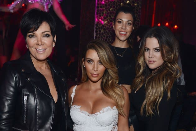 Kris Jenner, Kim Kardashian, Kourtney Kardashian and Khloe Kardashian celebrate Kim Kardashian's 33rd birthday at Tao Las Vegas on October 25, 2013.  - Credit: Denise Truscello/WireImage