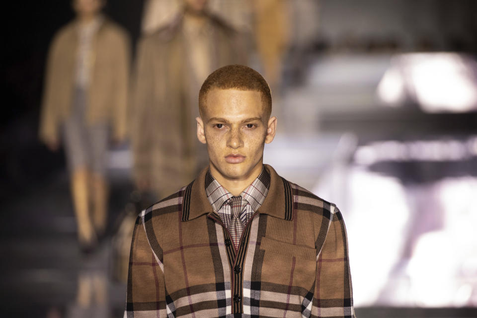 A model wears a creation by designer Burberry at the Autumn/Winter 2020 fashion week runway show in London, Monday, Feb. 17, 2020. (Photo by Vianney Le Caer/Invision/AP)