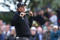 Golf - British Open - Phil Mickelson of the U.S. reacts after a missed eagle putt on the 16th green during the final round - Royal Troon, Scotland, Britain - 17/07/2016. REUTERS/Russell Cheyne