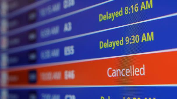 PHOTO: A video board shows flight delays and cancellations at Ronald Reagan Washington National Airport in Arlington, Va., Jan. 11, 2023. (Patrick Semansky/AP)