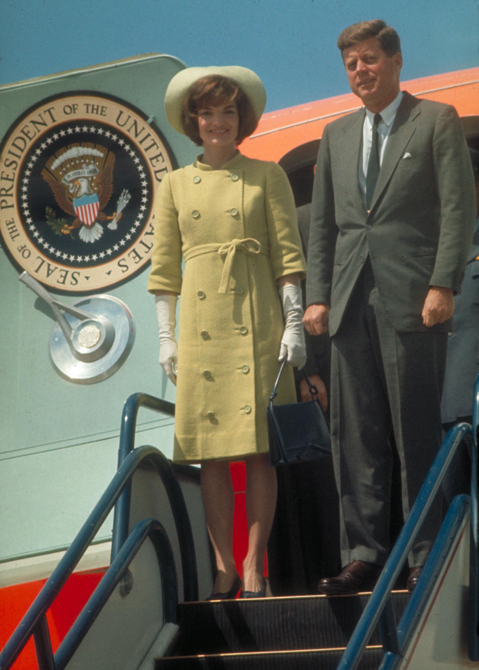 The Kennedys arrive on Air Force One for a tour of Latin America.