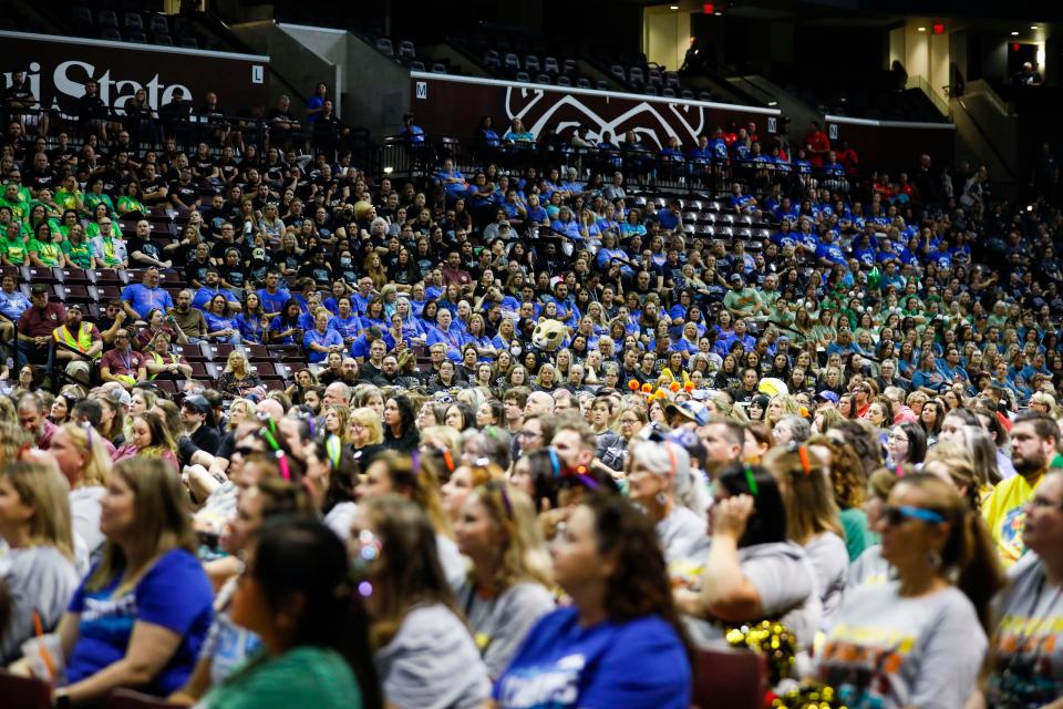 Springfield Public Schools sent the message Friday about Safe Space stickers. The guidance was issued weeks ahead of the start of the 2024-25 school year and the back-to-school employee rally, like the one shown here in mid-August 2023.