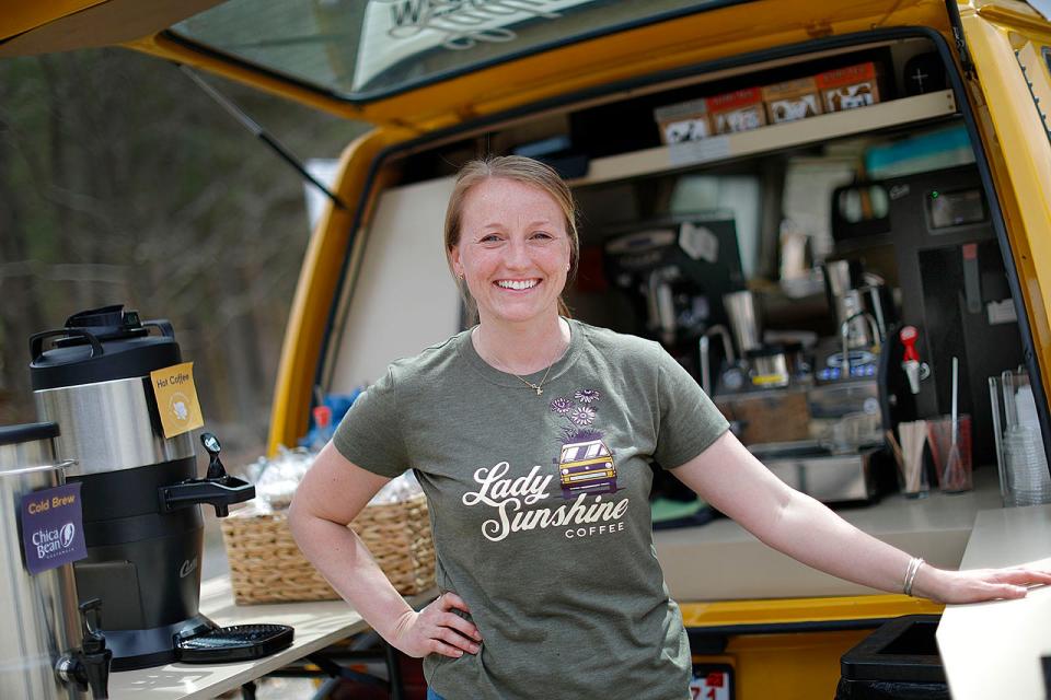 Elizabeth Estabrook, of West Bridgewater, owns the Lady Sunshine mobile coffee van.