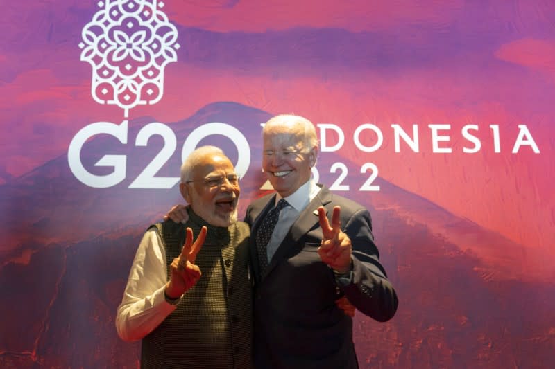 美國總統拜登與印度總理莫迪在G20峰會期間會晤。（美聯社）