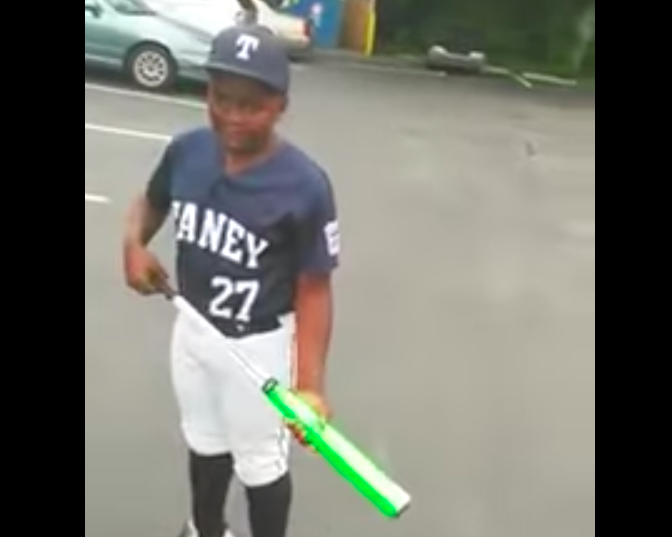 Braheim Fowler not only hit a home run, but made sure it went right to his dad. (Screenshot via Devon Fowler on YouTube)