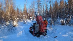 The ShockAuger lightweight drilling system used to systematically collect base-of-till samples on Isle Brochet