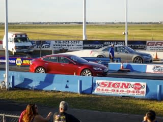 2015 Tesla Model S P85D vs Mercedes-Benz S63 AMG at drag strip [photo: George Parrott]