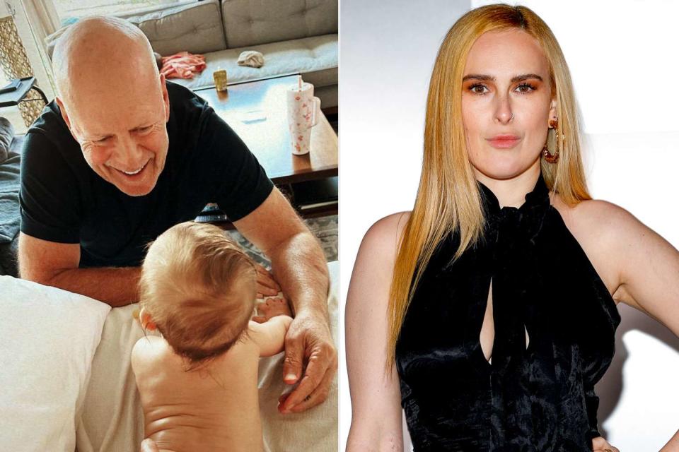 <p>Rumer Willis/Instagram; River Callaway/WWD via Getty</p> Rumer Willis (R) and dad Bruce Willis with daughter Louetta (L)