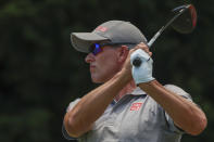 Australia's Adam Scott tees off on the second hole during the Australian Open golf championship at Victoria golf course in Melbourne, Australia, Saturday, Dec. 3, 2022. (AP Photo/Asanka Brendon Ratnayake)