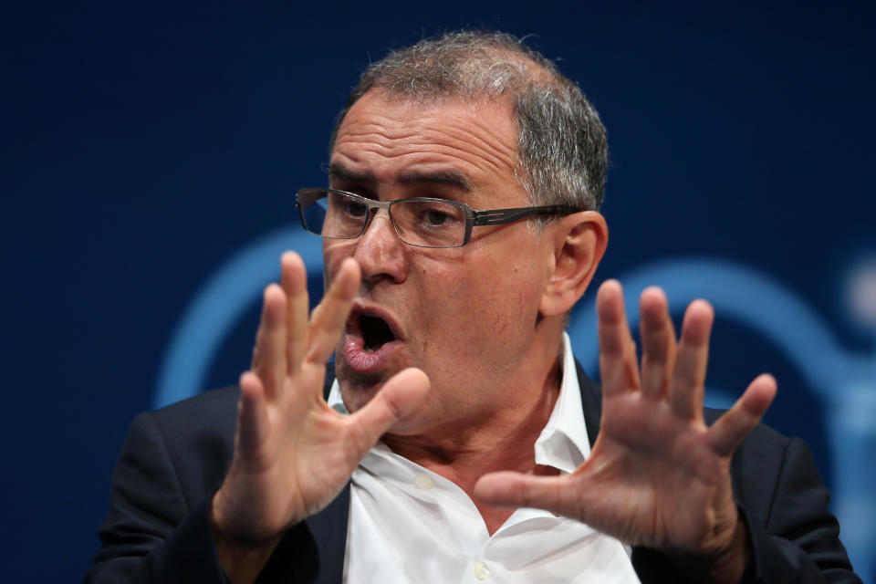 Nouriel Roubini, Chairman of Roubini Macro Associates LLC and Professor of Economics, Stern School of Business, New York University, speaks during the Milken Institute Global Conference in Beverly Hills, California, U.S., May 3, 2017. REUTERS/Lucy Nicholson