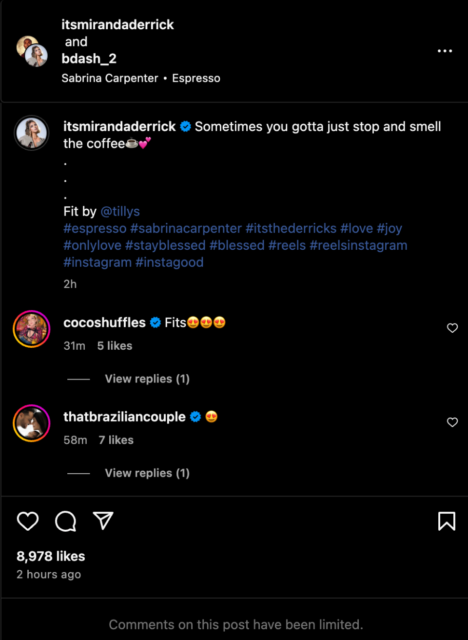 The limited comments section of Derrick's new post on May 31.