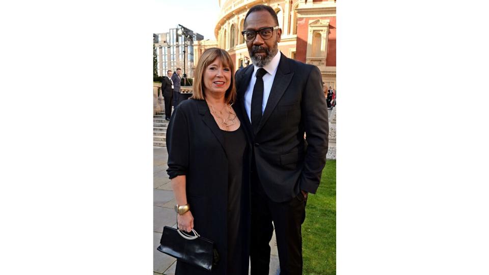 Lisa Makin in a black dress with Lenny Henry in a suit