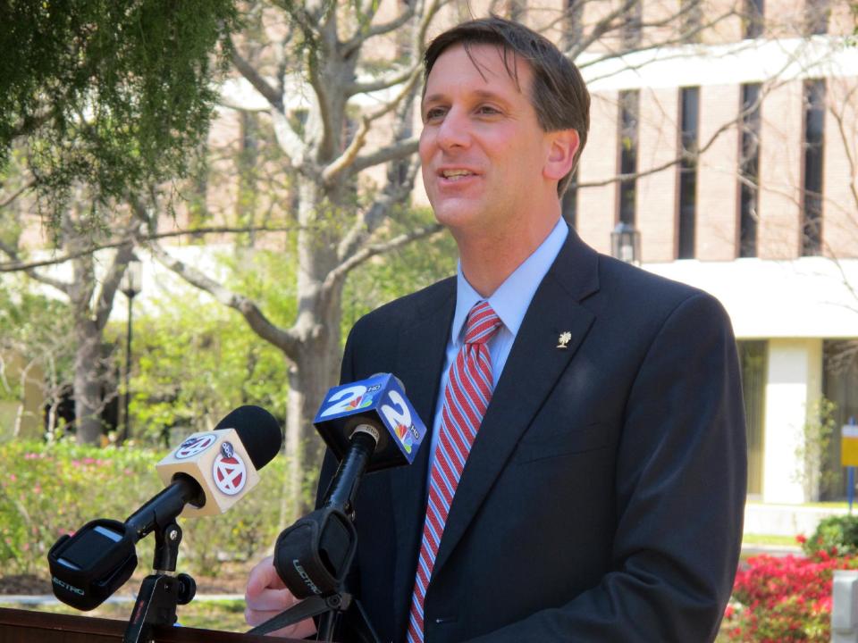 FILE - In this March 7, 2013, file photo State Sen. Vincent Sheheen speaks at a news conference at the Medical University of South Carolina in Charleston, S.C. President Barack Obama’s party is running candidates with familiar names, like Carter and Nunn in Georgia, in hopes of rebuilding clout where Republicans rule. Given their recent political struggles in the region, some Democrats say they have nothing to lose. Sheheen is trying to unseat Republican Gov. Nikki Haley four years after she beat him by 60,000 votes, a margin of 4.4 percent. (AP Photo/Bruce Smith)