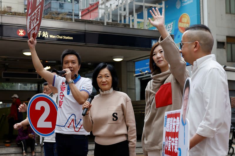 New People's Party Chairperson Regina Ip campaigns for New People's Party district council election candidates in Hong Kong