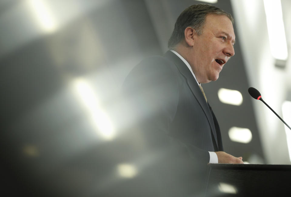 CIA Director Mike Pompeo speaks at the Center for Strategic and International Studies (CSIS) in Washington, Thursday, April 13, 2017. Pompeo denounced WikiLeaks, calling the anti-secrecy group a "hostile intelligence agency." (AP Photo/Pablo Martinez Monsivais)