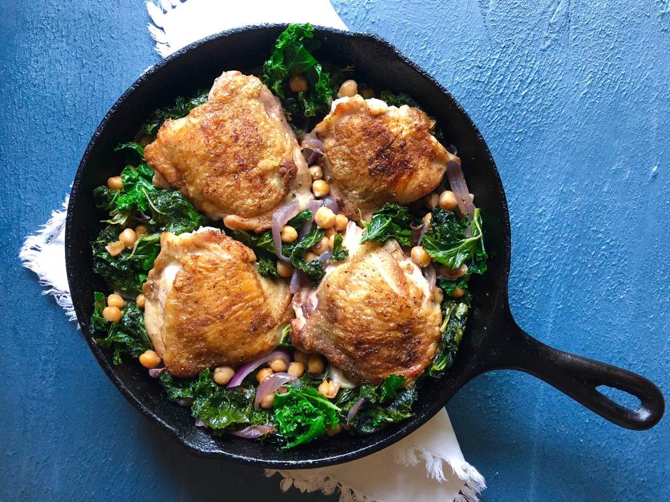 31. Crispy Chicken Thighs With Kale and Chickpeas