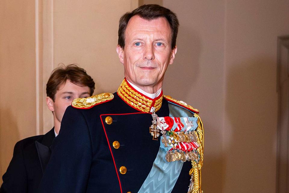 <p>Patrick van Katwijk/Getty</p> Prince Joachim at the gala dinner celebrating Prince Christian