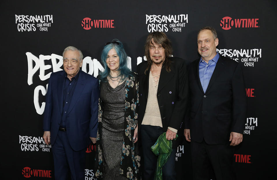 (L-R) Martin Scorsese, Mara Hennessey, David Johansen and David Tedeschi attend the New York Screening of Showtime's "Personality Crisis: One Night Only" at Metrograph on April 11, 2023 in New York City.